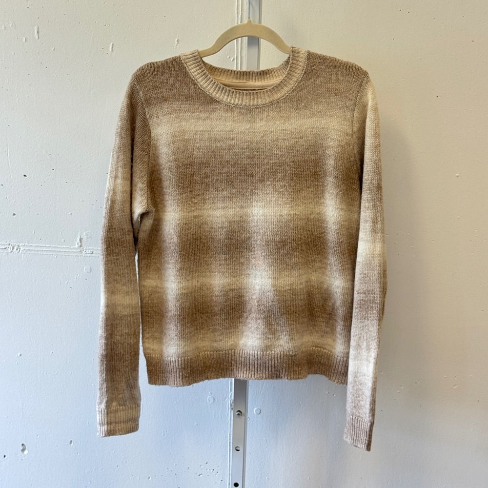 Rachel Zoe Neutral Brown Cream Ombre Plaid Crewneck Sweater Size Large Fall Cozy